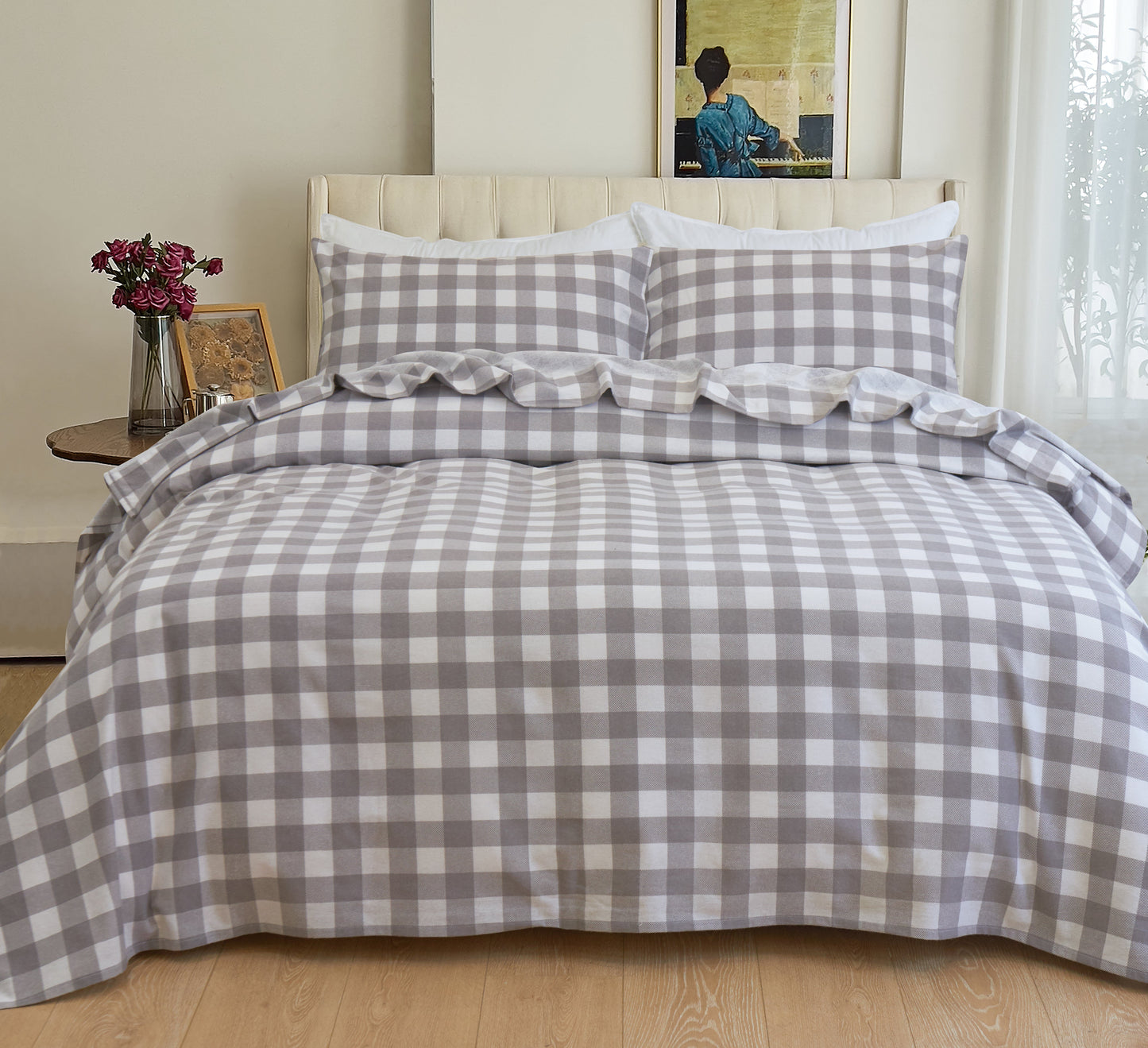 Luxury Bedding Outlet Buffalo Checkered Pattern - 100% Turkish Cotton Flannel, 4-Piece Flannel Sheet Set