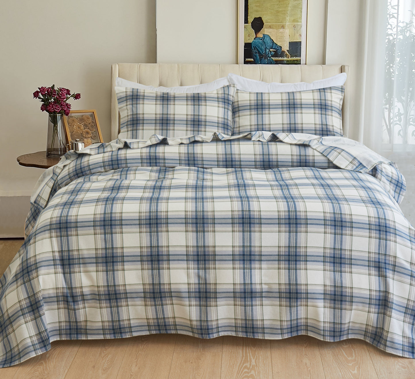 Luxury Bedding Outlet 4-Piece Flannel Plaid Turkish Cotton Bed Sheet Set