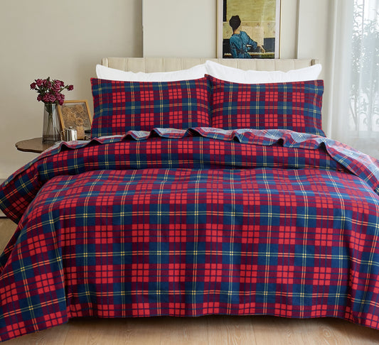 Luxury Bedding Outlet 4-Piece Flannel Plaid Turkish Cotton Bed Sheet Set