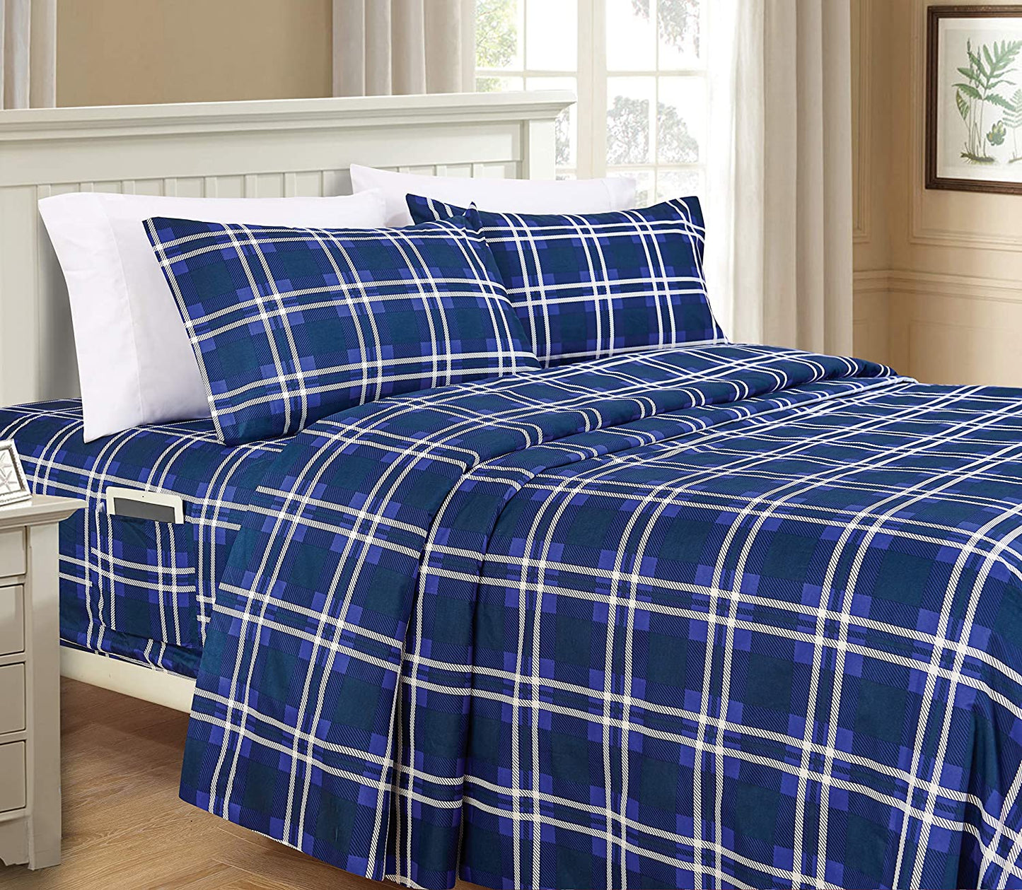 Luxury Bedding Outlet 6-Piece Plaid Pattern Bed Sheet Set