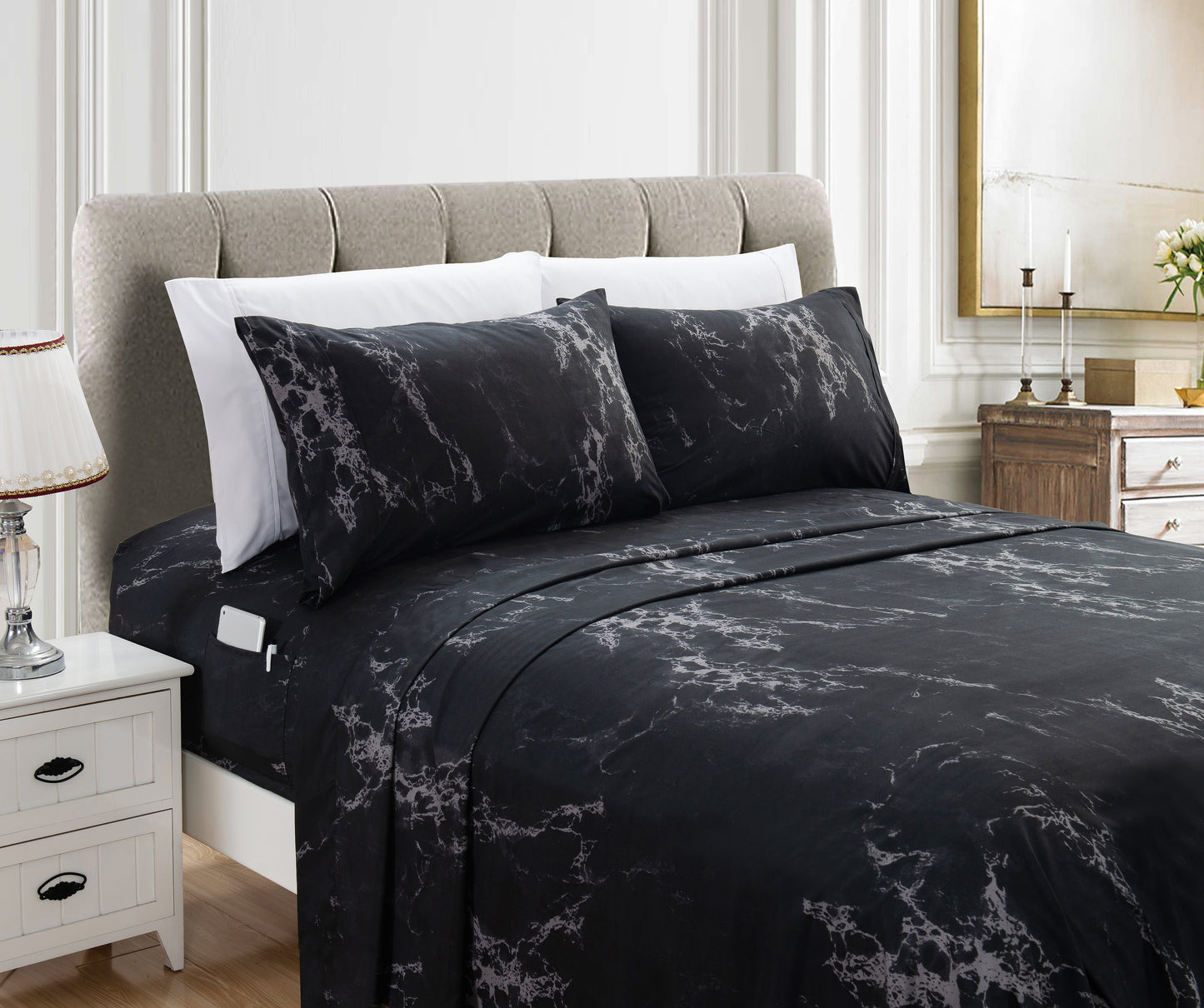 Luxury Bedding Outlet 6-Piece Marble Bed Sheet Set