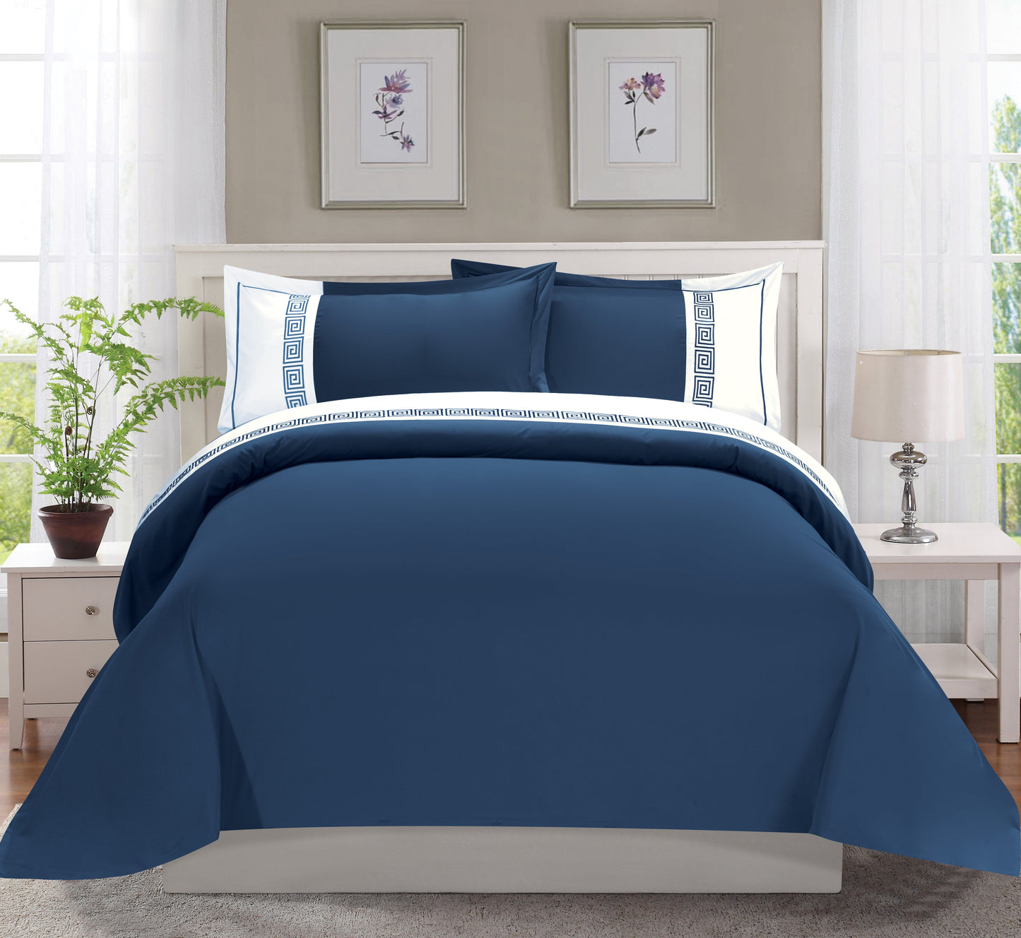 Luxury Bedding Outlet 3-Piece Greek Embroidered Duvet Cover Set