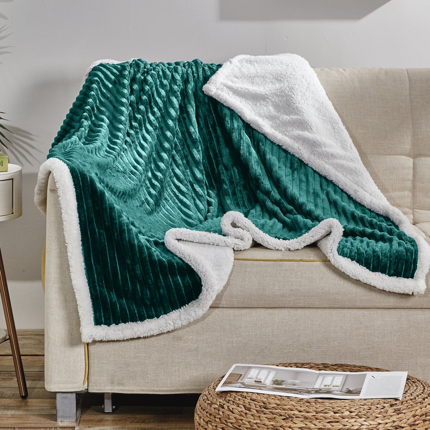 Luxury Bedding Outlet Corduroy Design Sherpa Fleece Blanket