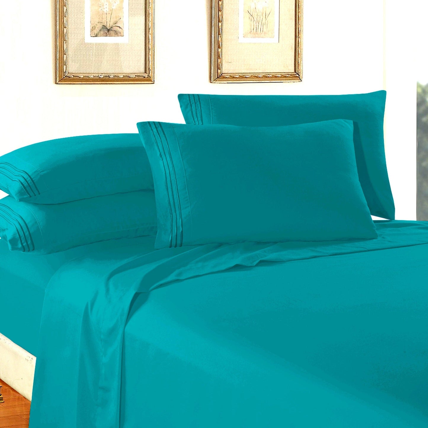 Luxury Bedding Outlet Premium Quality 6-Piece 3-Line Embroidery Sheet Set, Moody Shades