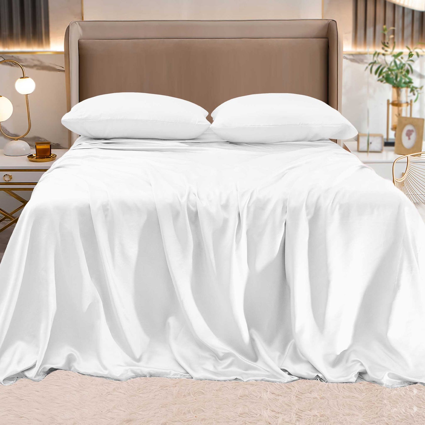 Luxury Bedding Outlet Fine 4-Piece Silky Satin Sheet Set, Bright Shades