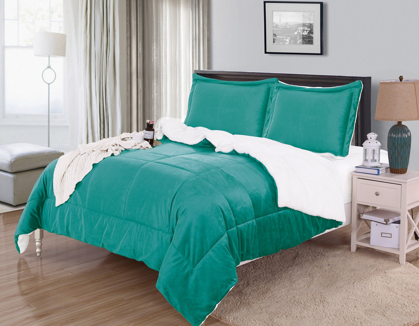 Luxury Bedding Outlet 3-Piece Micro-Suede Reversible Sherpa
