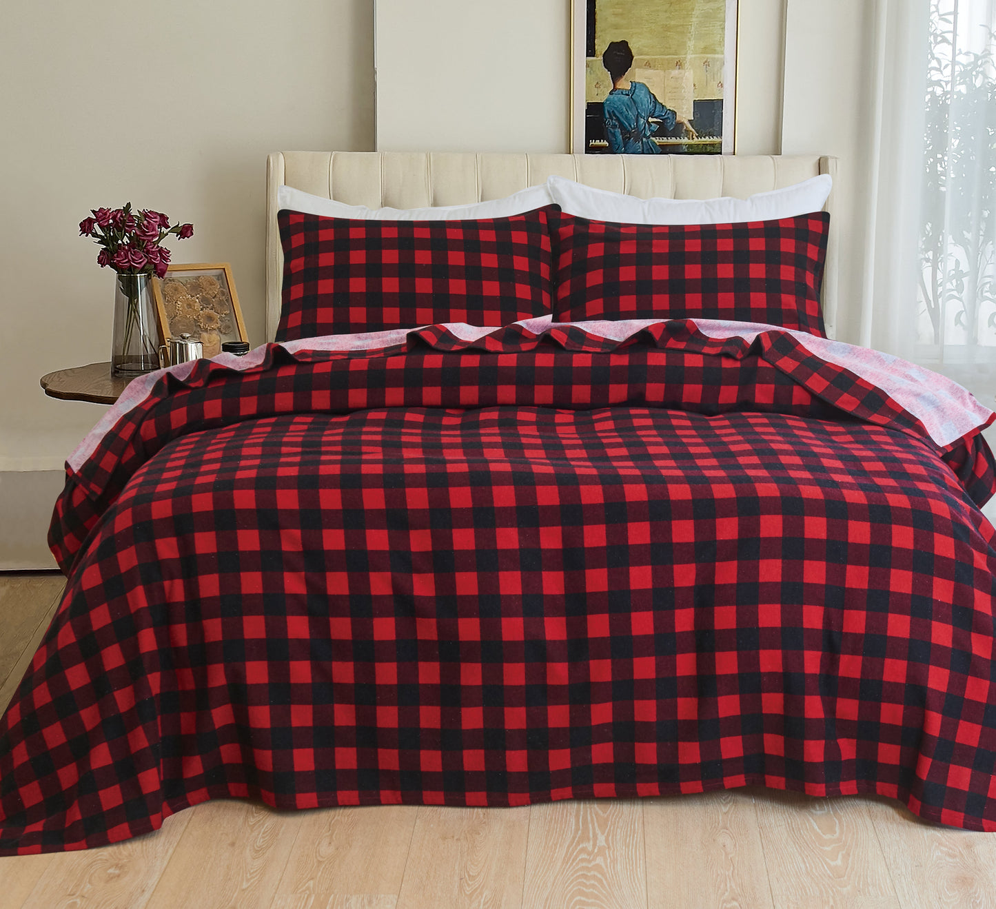 Luxury Bedding Outlet Buffalo Checkered Pattern - 100% Turkish Cotton Flannel, 4-Piece Flannel Sheet Set
