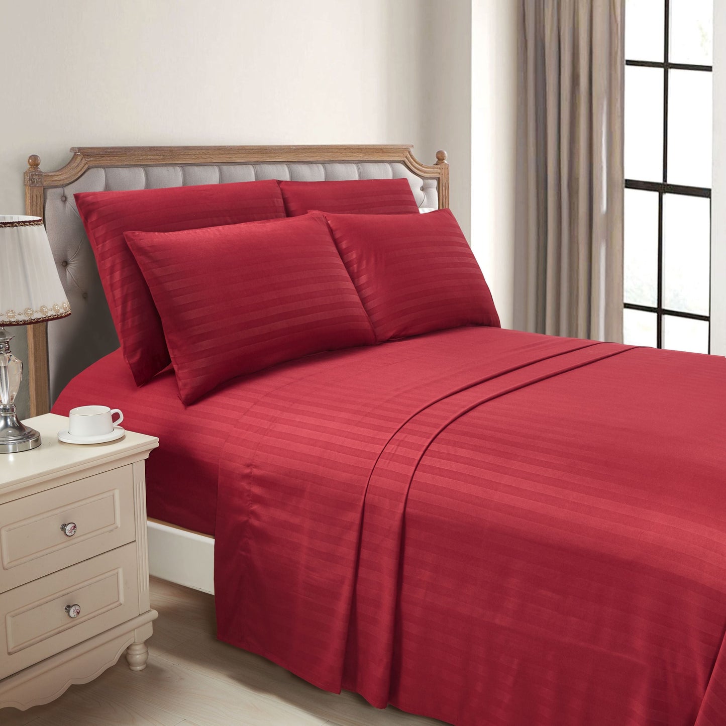 Luxury Bedding Outlet 6-Piece Dobby Stripe Bed Sheet Set