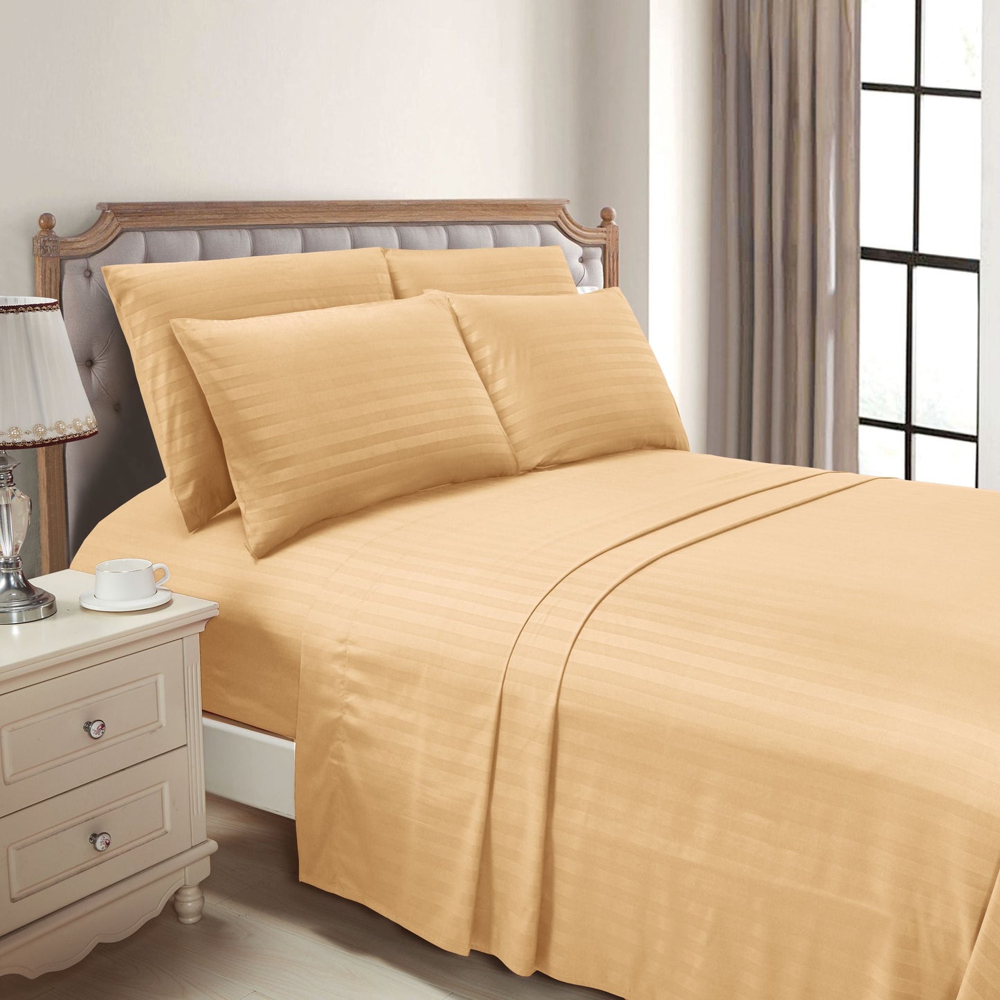 Luxury Bedding Outlet 6-Piece Dobby Stripe Bed Sheet Set