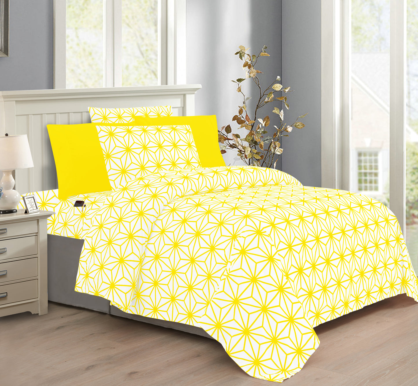 Luxury Bedding Outlet 6-Piece Geometric Cube Pattern Bed Sheet Set