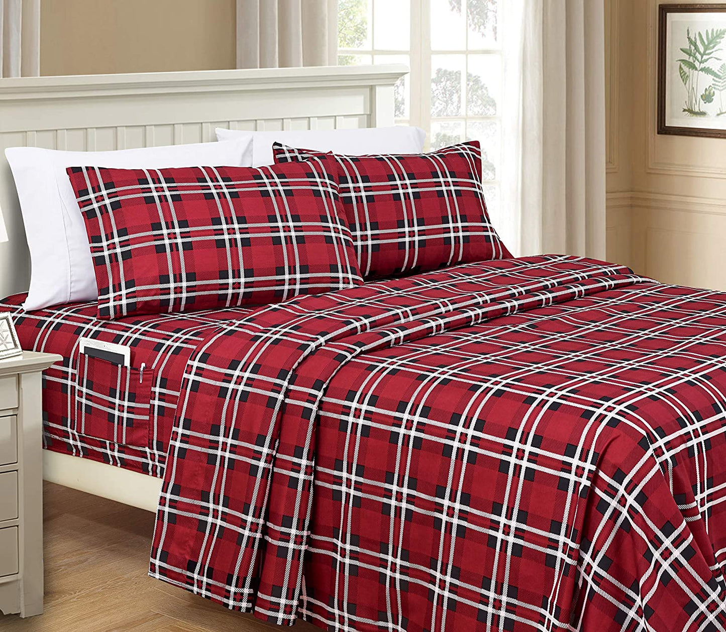 Luxury Bedding Outlet 6-Piece Plaid Pattern Bed Sheet Set