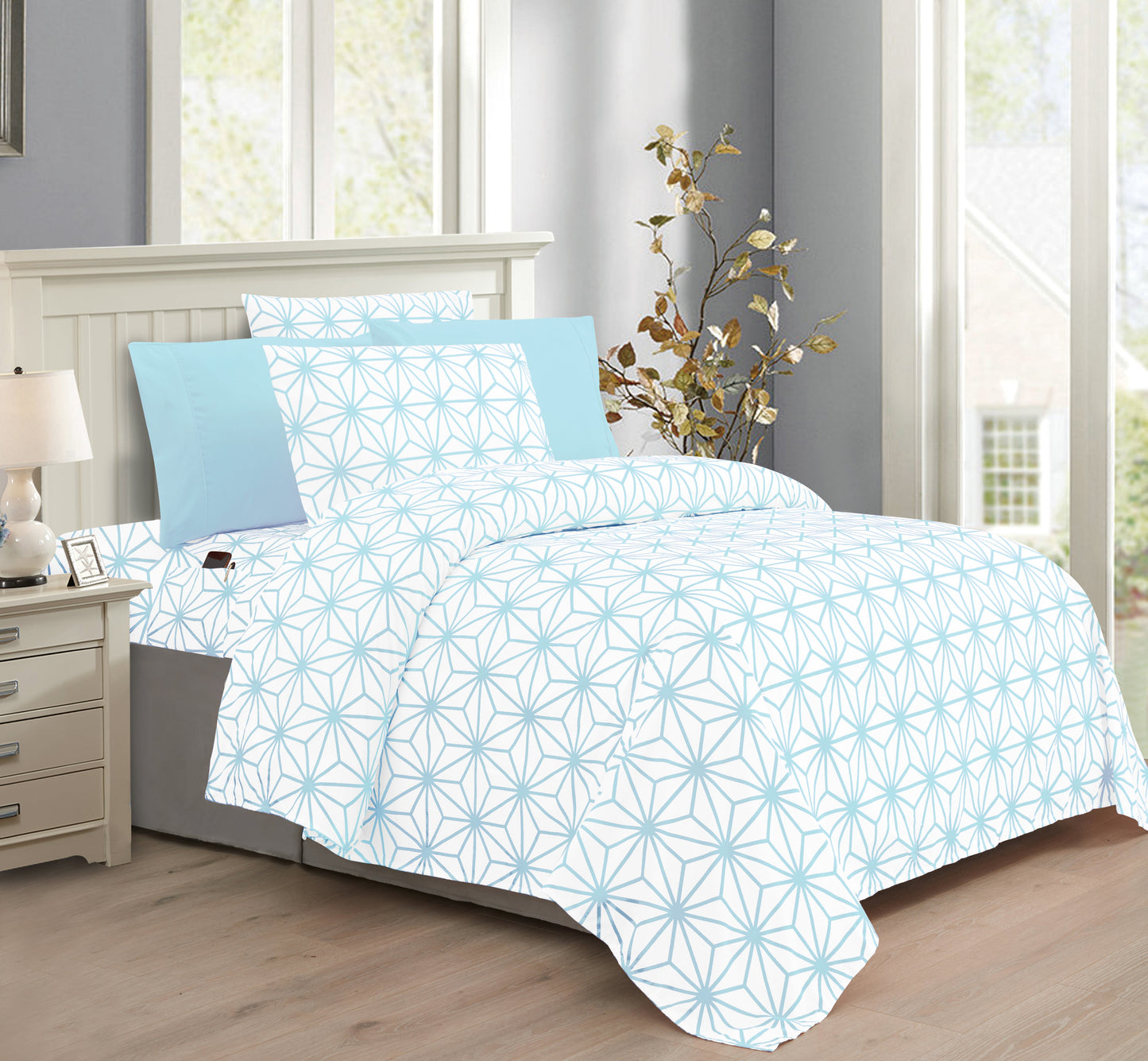 Luxury Bedding Outlet 6-Piece Geometric Cube Pattern Bed Sheet Set