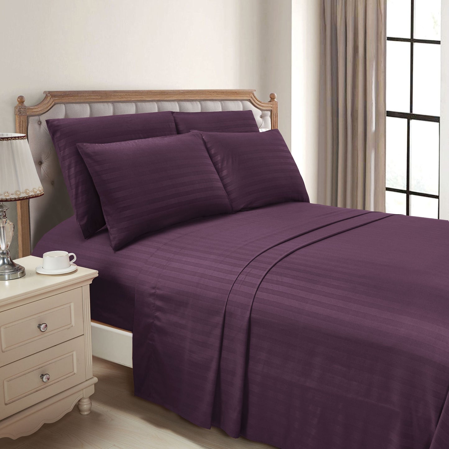 Luxury Bedding Outlet 6-Piece Dobby Stripe Bed Sheet Set