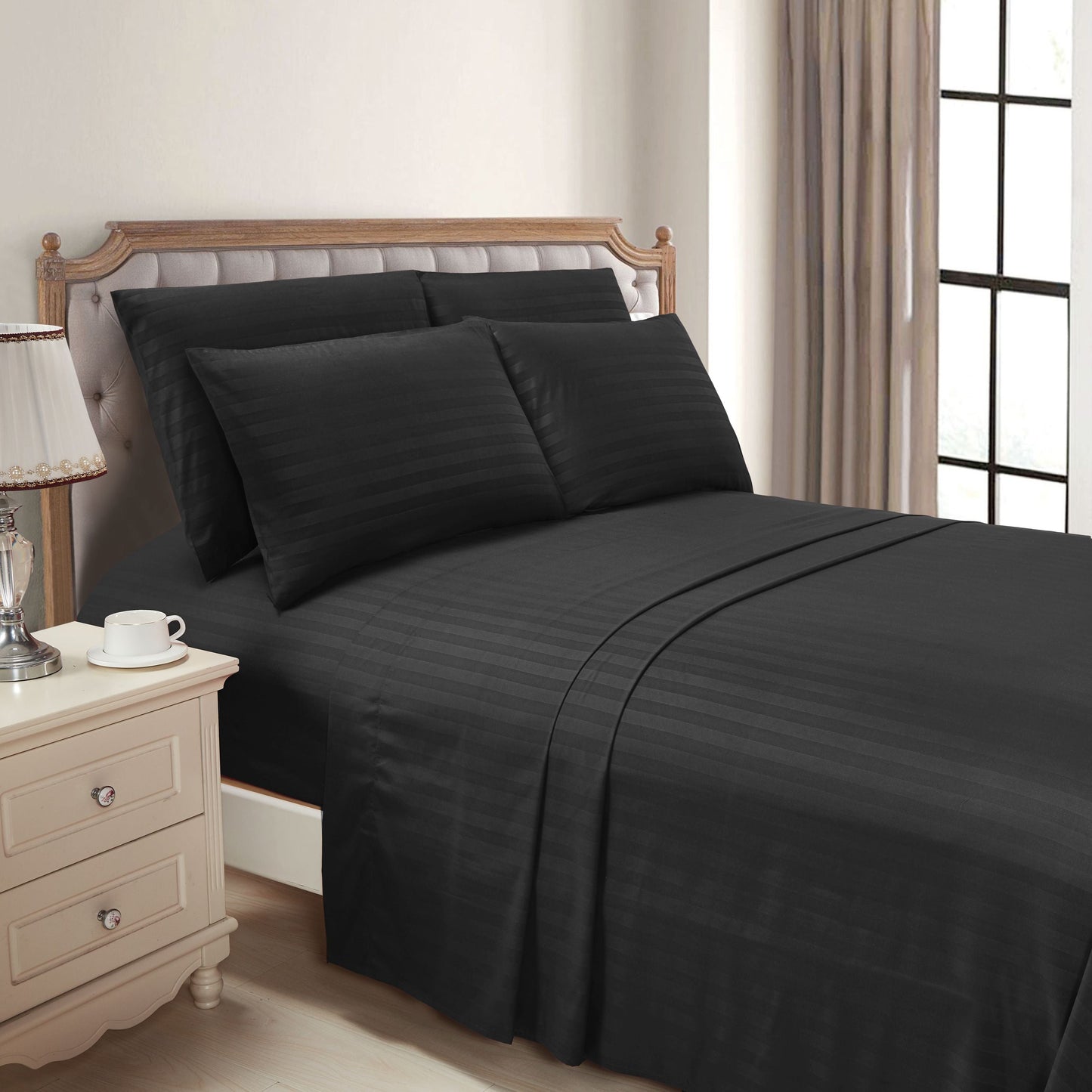 Luxury Bedding Outlet 6-Piece Dobby Stripe Bed Sheet Set