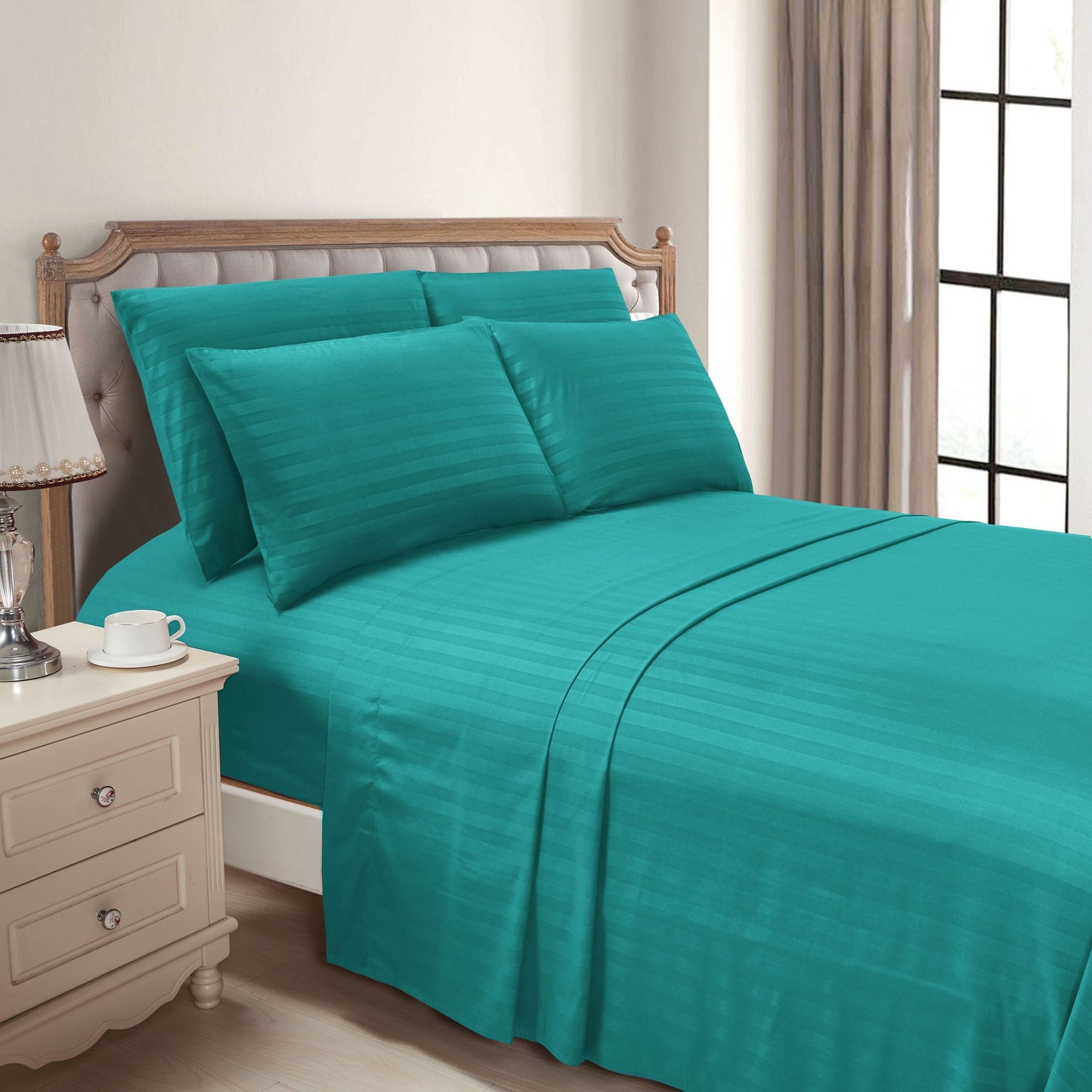 Luxury Bedding Outlet 6-Piece Dobby Stripe Bed Sheet Set