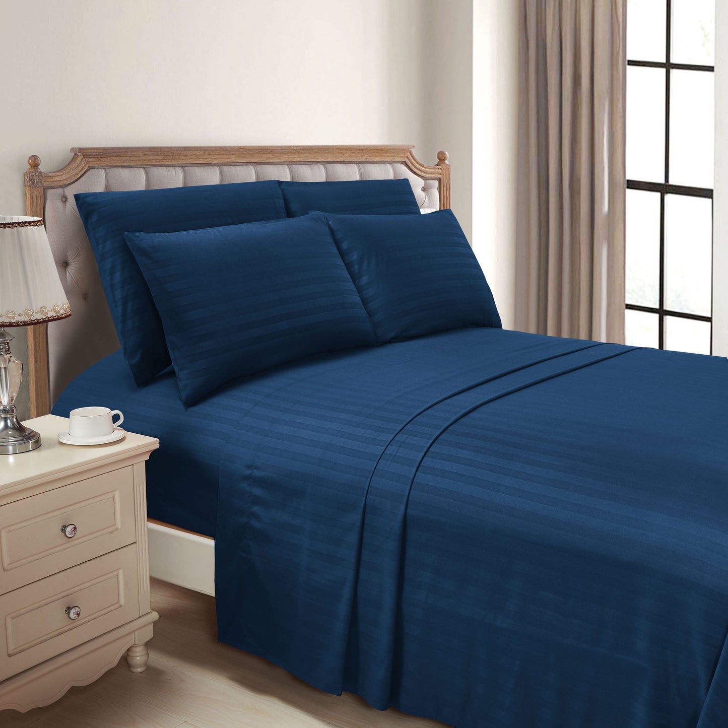Luxury Bedding Outlet 6-Piece Dobby Stripe Bed Sheet Set