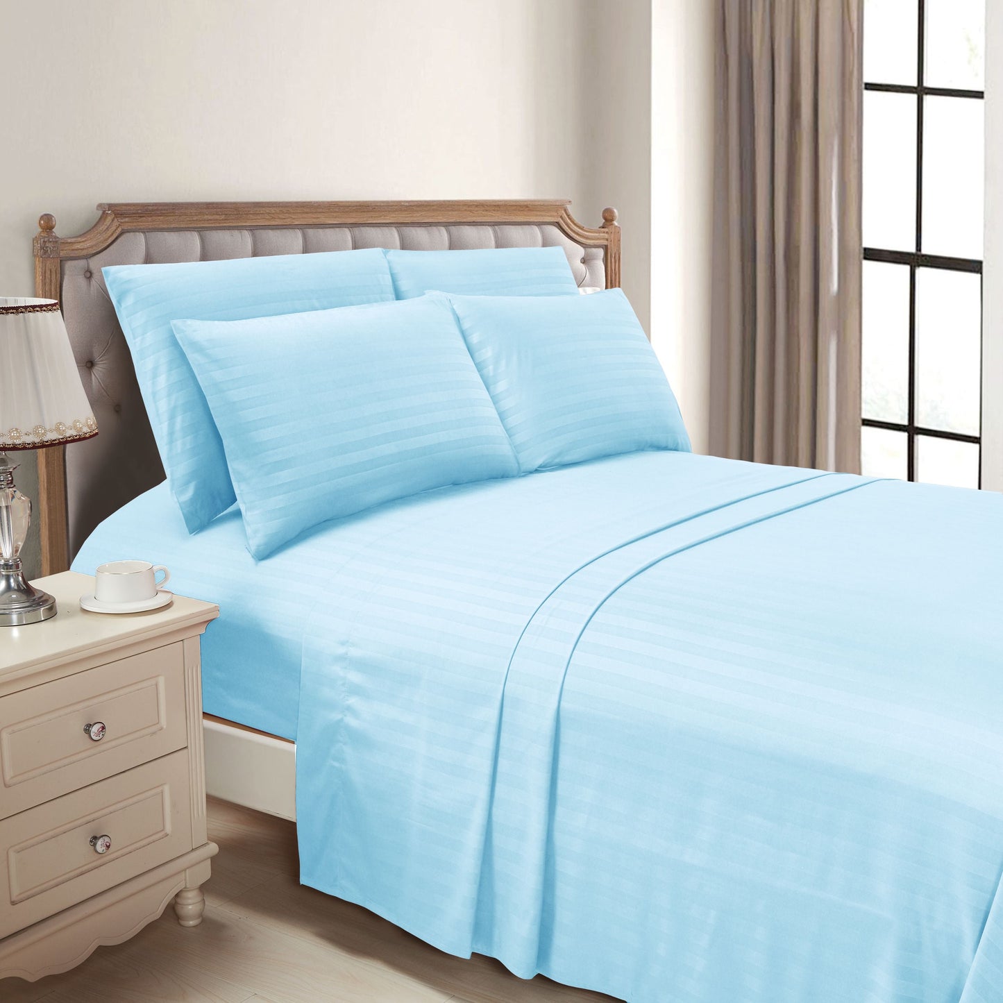 Luxury Bedding Outlet 6-Piece Dobby Stripe Bed Sheet Set