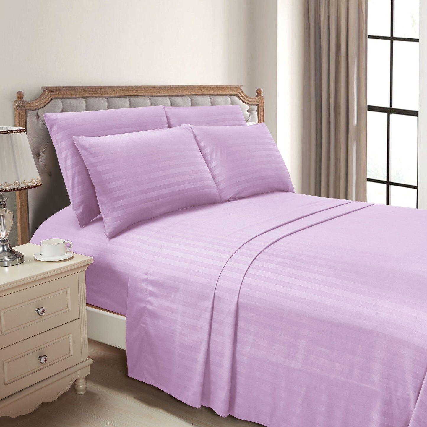 Luxury Bedding Outlet 6-Piece Dobby Stripe Bed Sheet Set