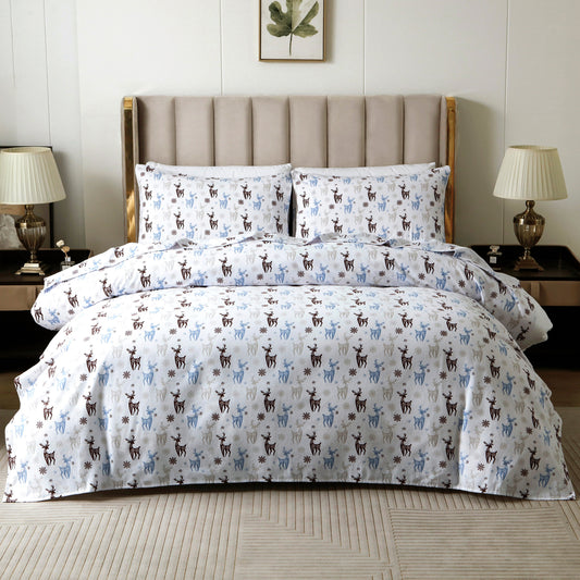 Luxury Bedding Outlet 4-Piece Holiday Cotton Flannel Bed Sheet Set