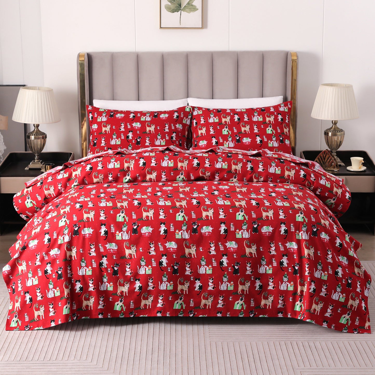 Luxury Bedding Outlet 4-Piece Holiday Cotton Flannel Bed Sheet Set