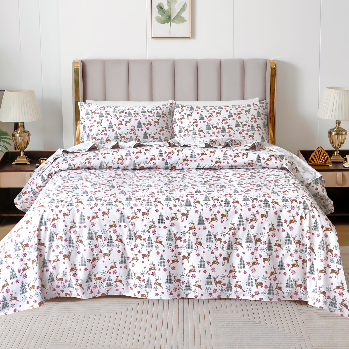 Luxury Bedding Outlet 4-Piece Holiday Cotton Flannel Bed Sheet Set