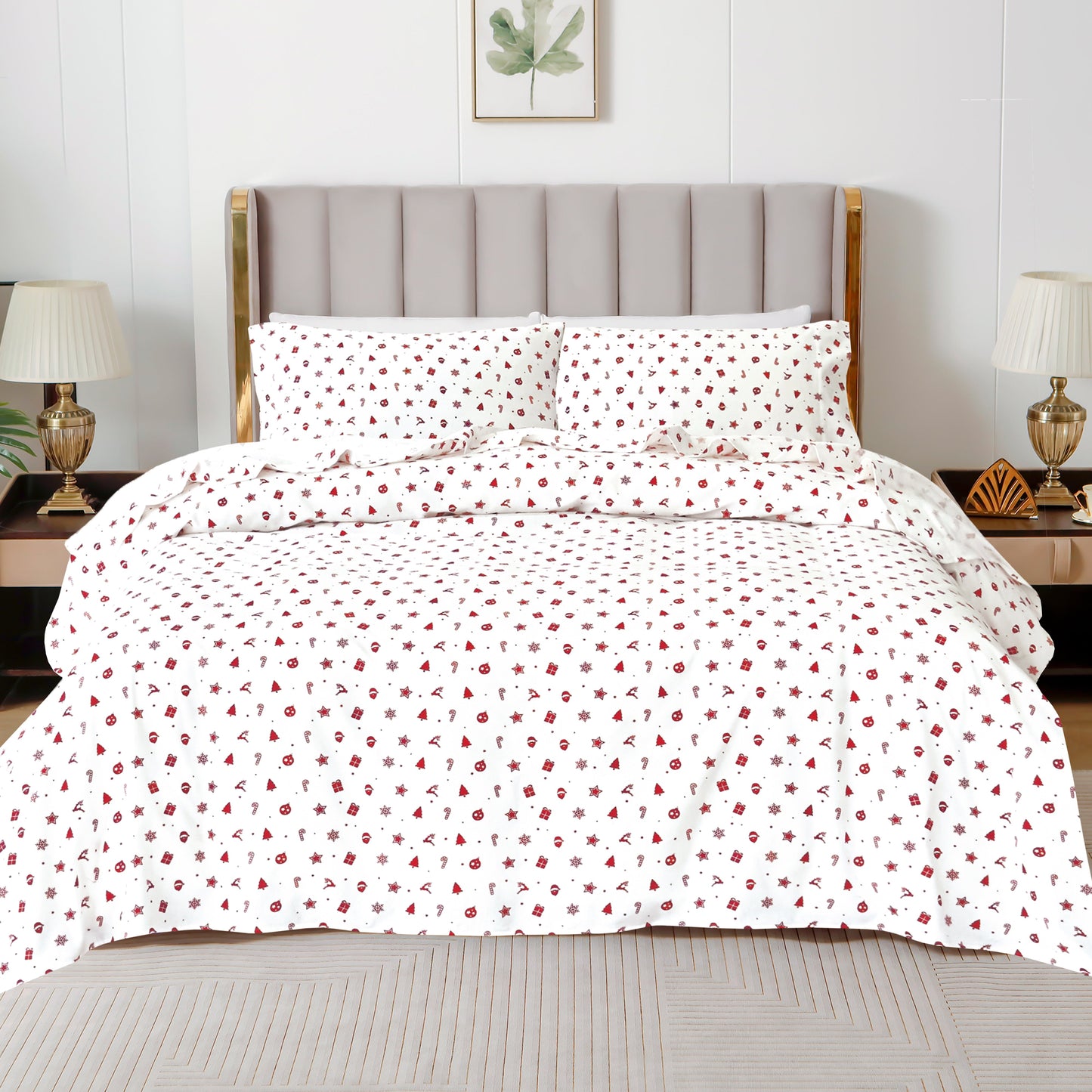 Luxury Bedding Outlet 4-Piece Holiday Cotton Flannel Bed Sheet Set