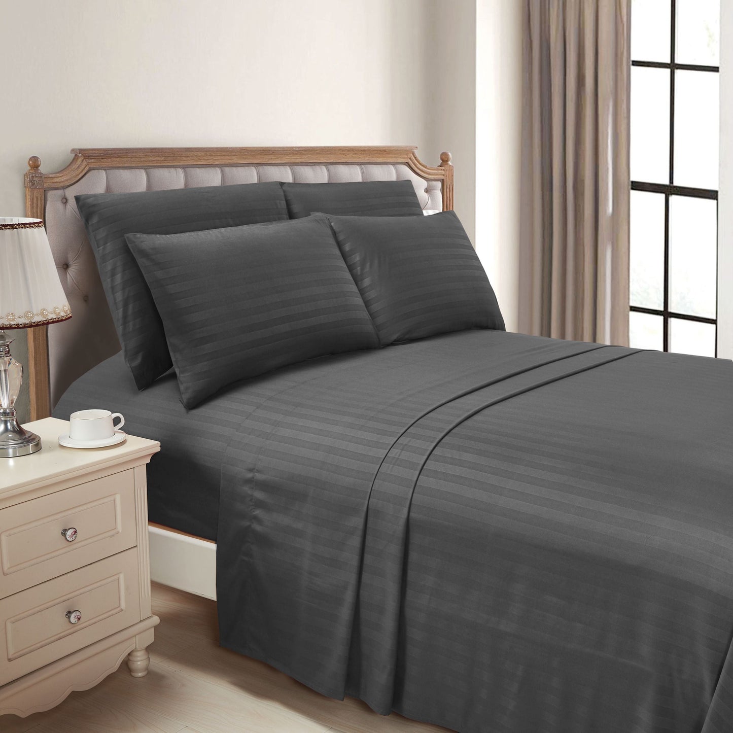 Luxury Bedding Outlet 6-Piece Dobby Stripe Bed Sheet Set