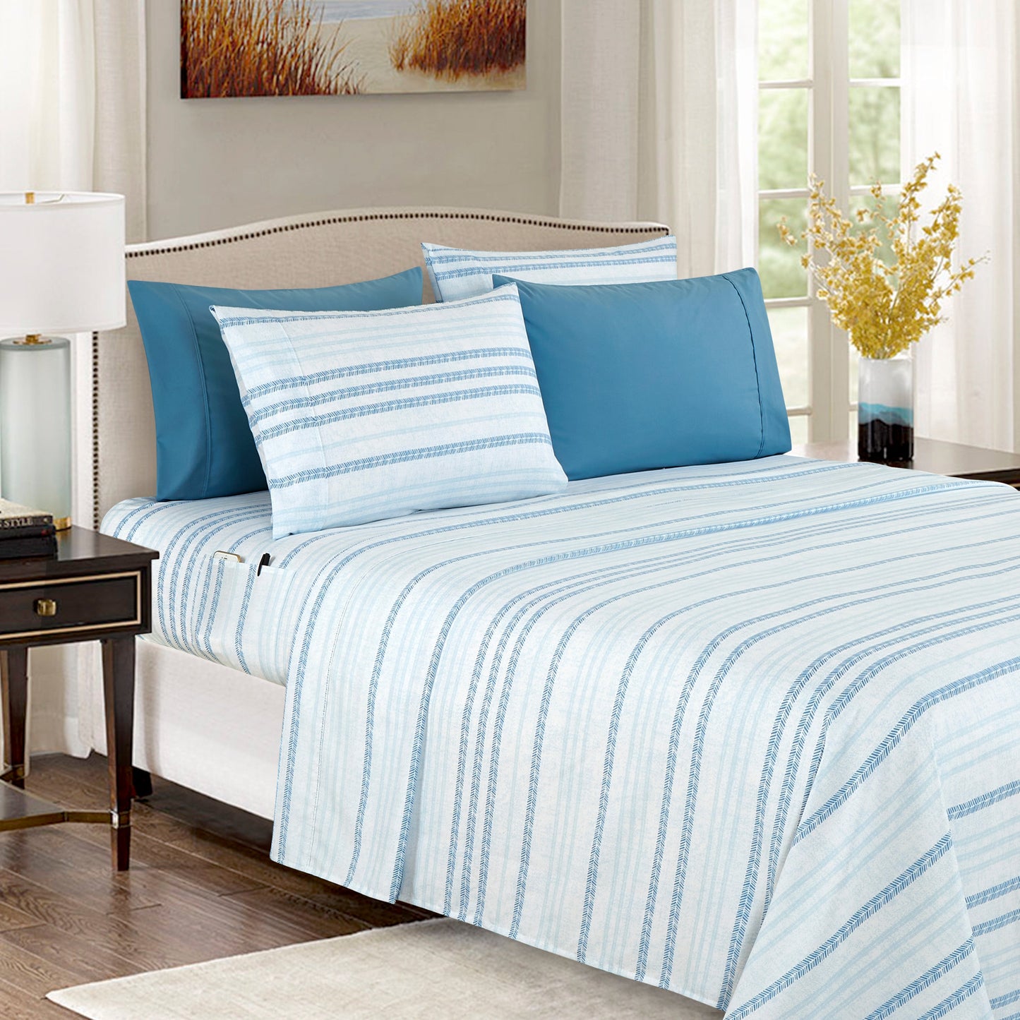 Luxury Bedding Outlet 6-Piece Floral and Stripe Pattern Sheet Set