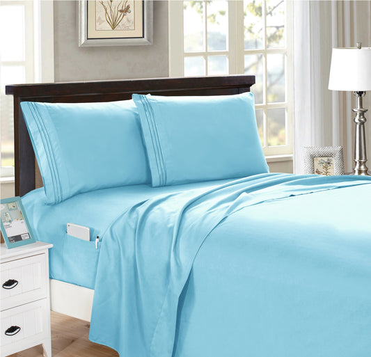 Luxury Bedding Outlet 4 Piece Double Sided Smart Pocket Bed Sheet Set