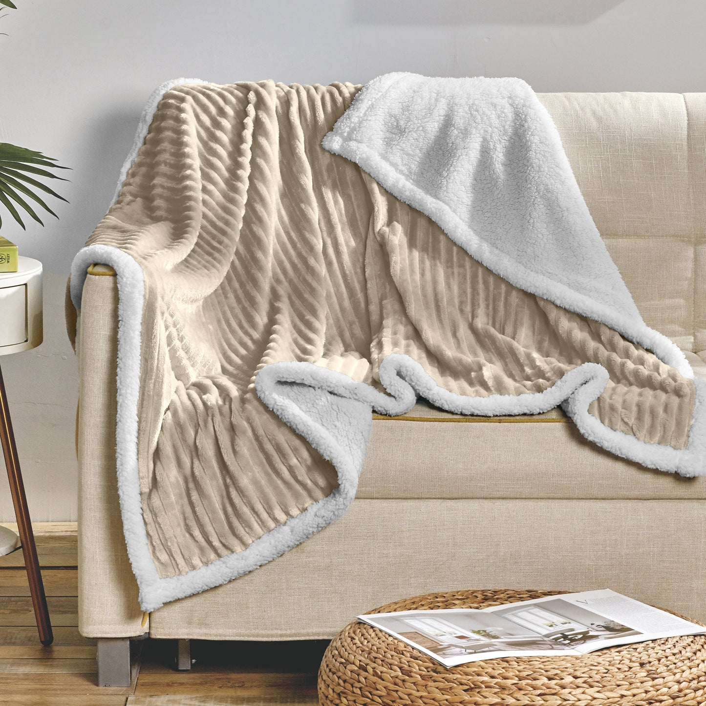 Luxury Bedding Outlet Corduroy Design Sherpa Fleece Blanket
