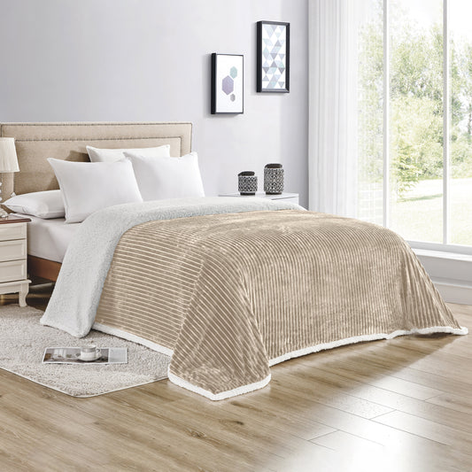 Luxury Bedding Outlet Corduroy Design Sherpa Fleece Blanket