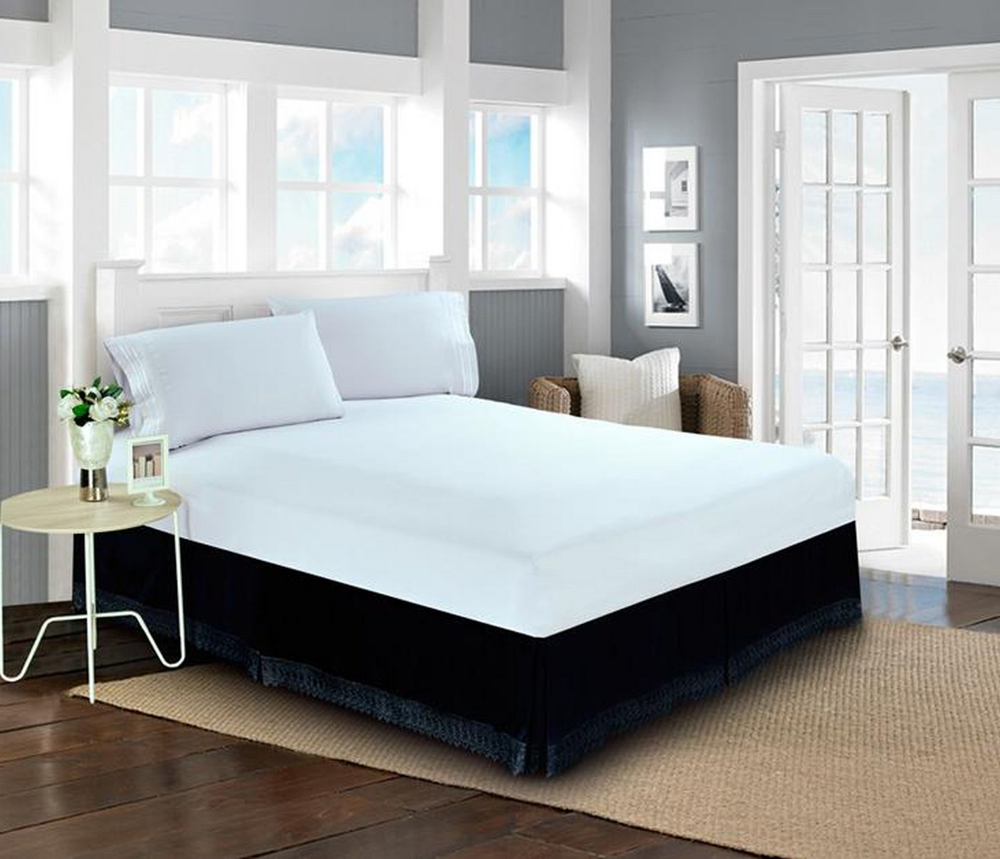 Luxury Bedding Outlet  15 inch Drop Lace Fringe Bed Skirt