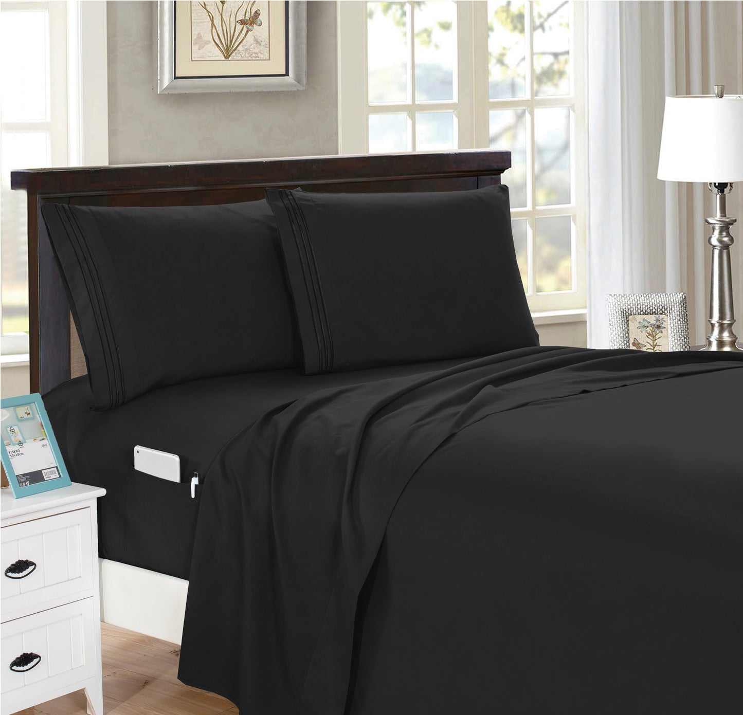 Luxury Bedding Outlet 4 Piece Double Sided Smart Pocket Bed Sheet Set