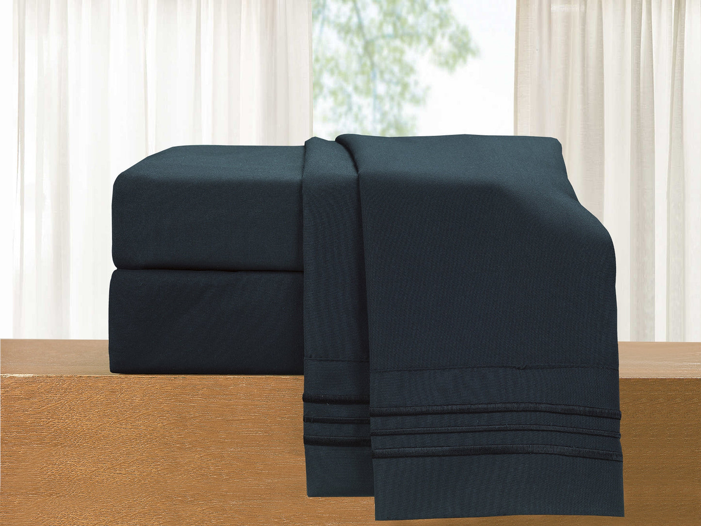 Luxury Bedding Outlet Premium Quality 4-Piece 3-Line Embroidery Sheet Set, Moody Shades