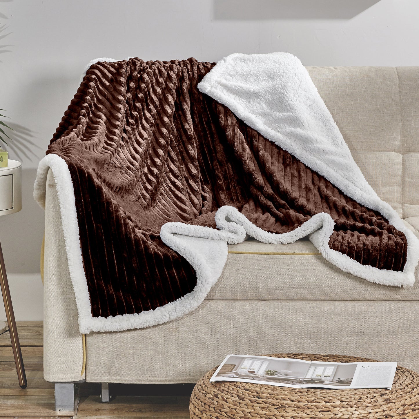 Luxury Bedding Outlet Corduroy Design Sherpa Fleece Blanket