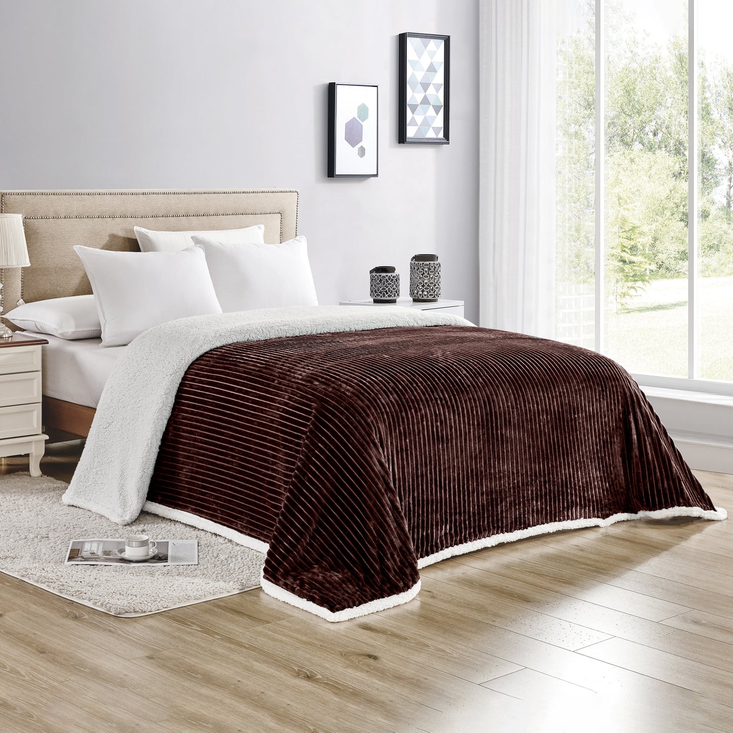 Luxury Bedding Outlet Corduroy Design Sherpa Fleece Blanket