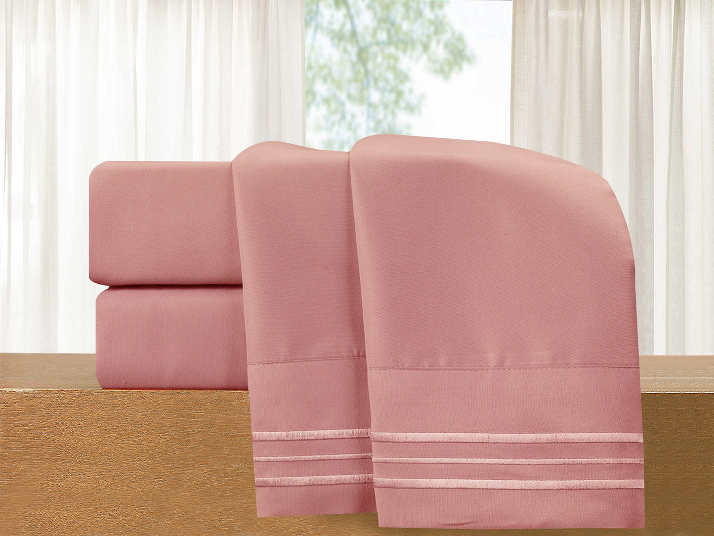 Luxury Bedding Outlet Premium Quality 4-Piece 3-Line Embroidery Sheet Set, Bright Shades
