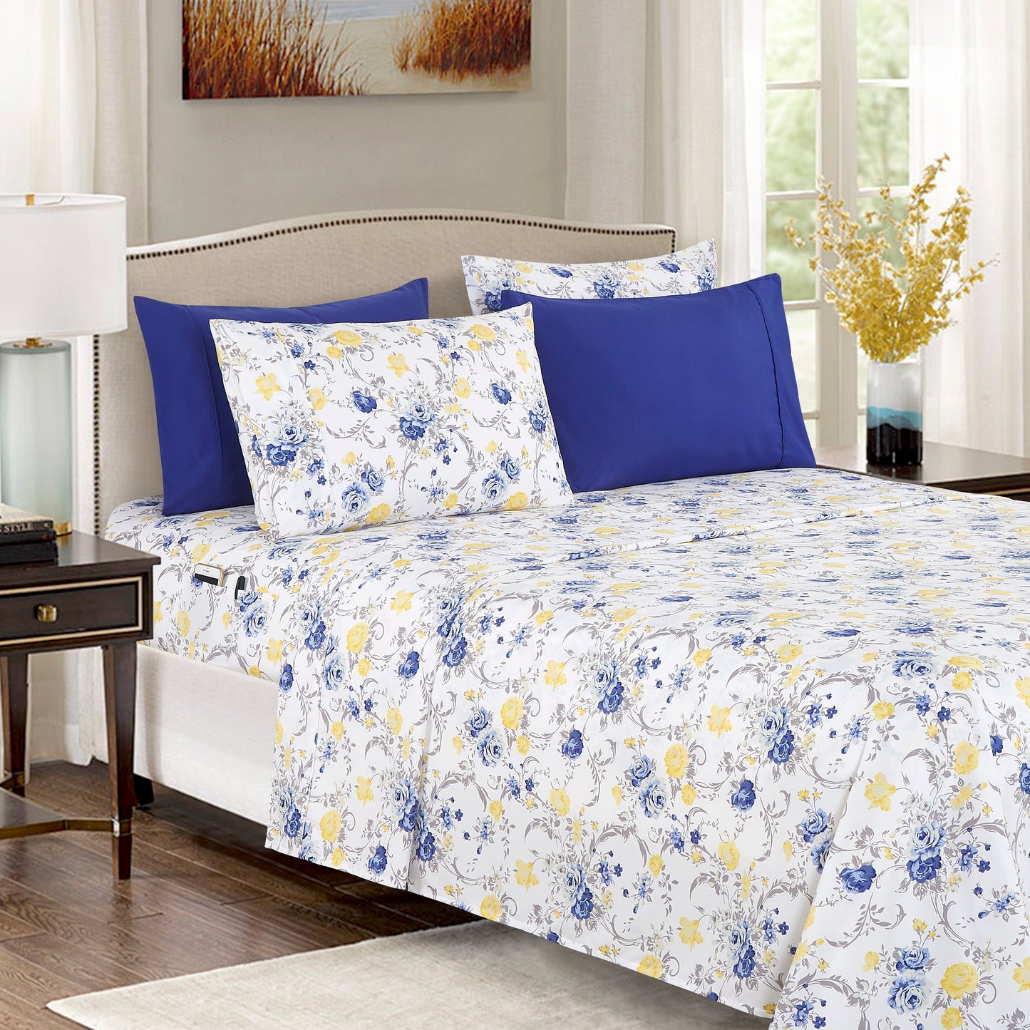 Luxury Bedding Outlet 6-Piece Floral and Stripe Pattern Sheet Set