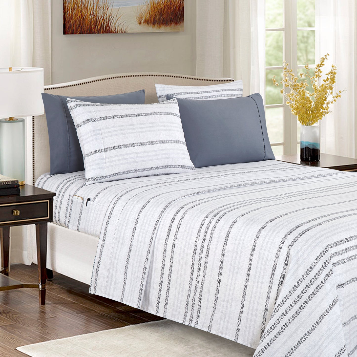 Luxury Bedding Outlet 6-Piece Floral and Stripe Pattern Sheet Set