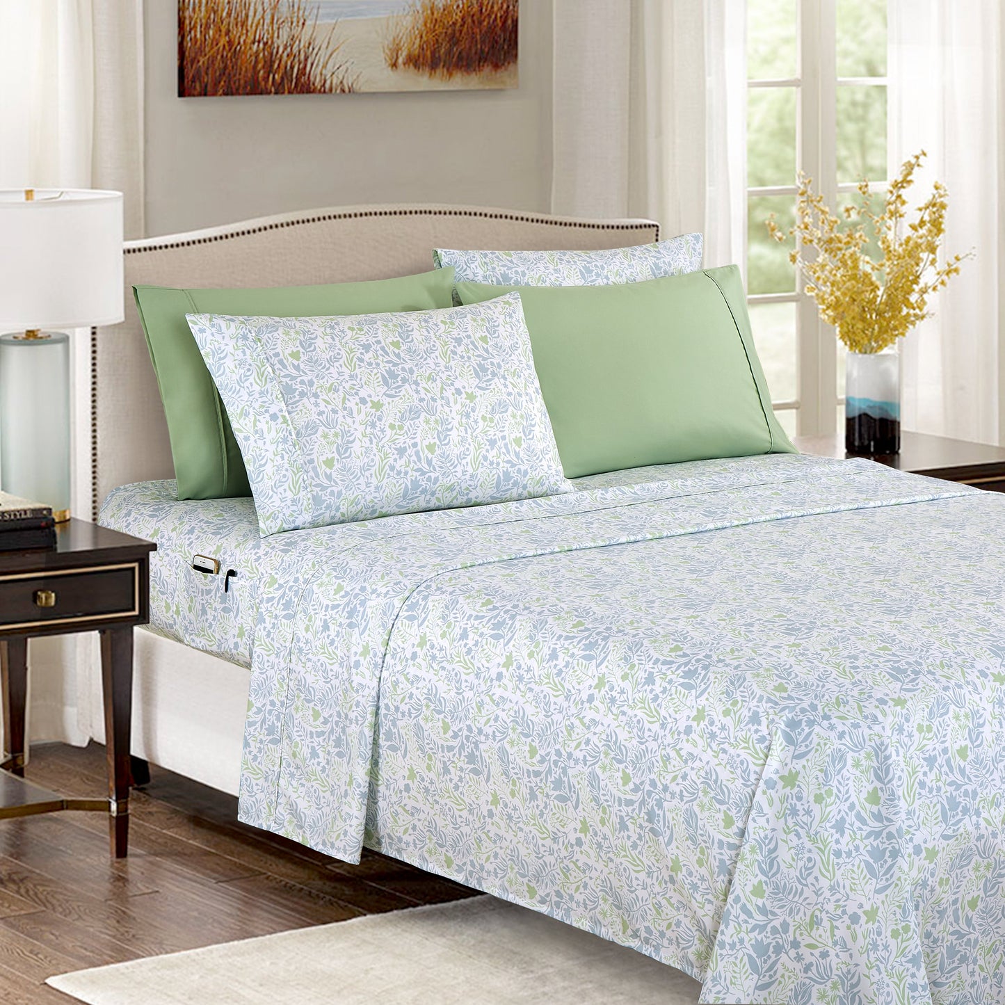 Luxury Bedding Outlet 6-Piece Floral and Stripe Pattern Sheet Set