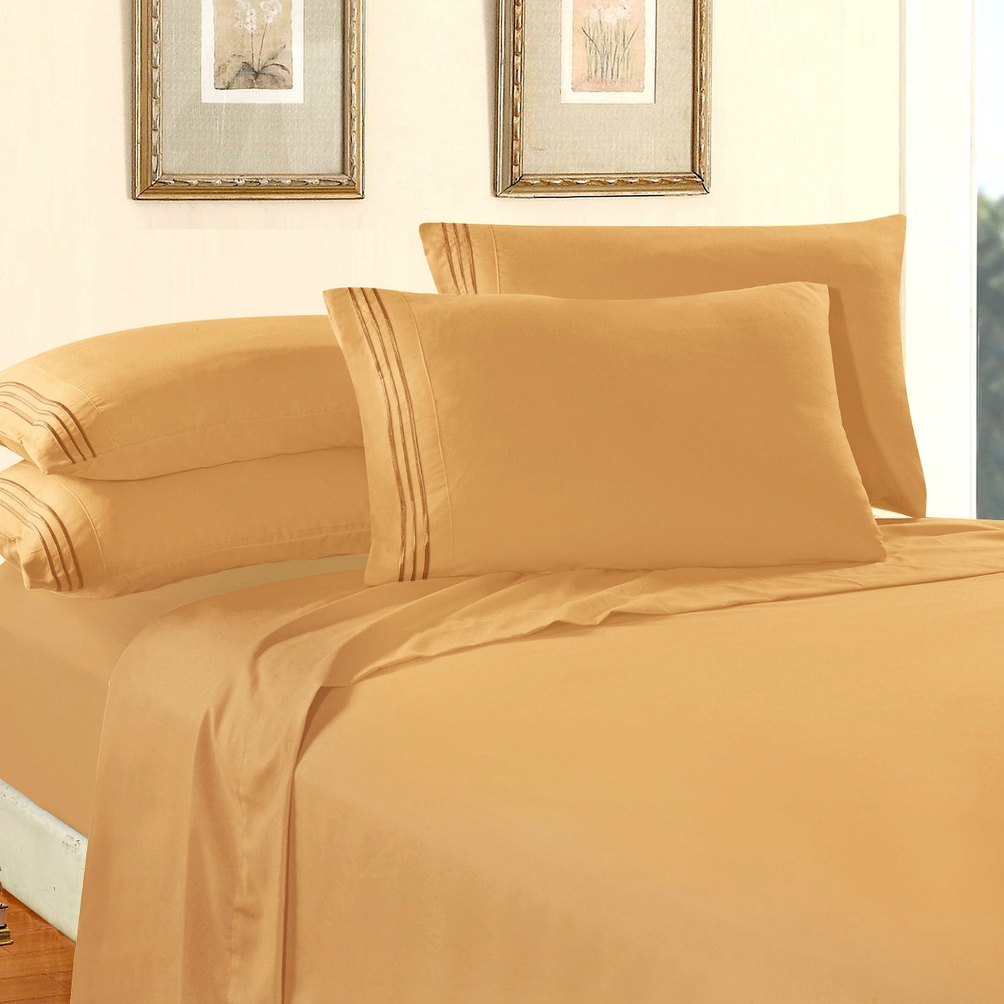 Luxury Bedding Outlet Premium Quality 6-Piece 3-Line Embroidery Sheet Set