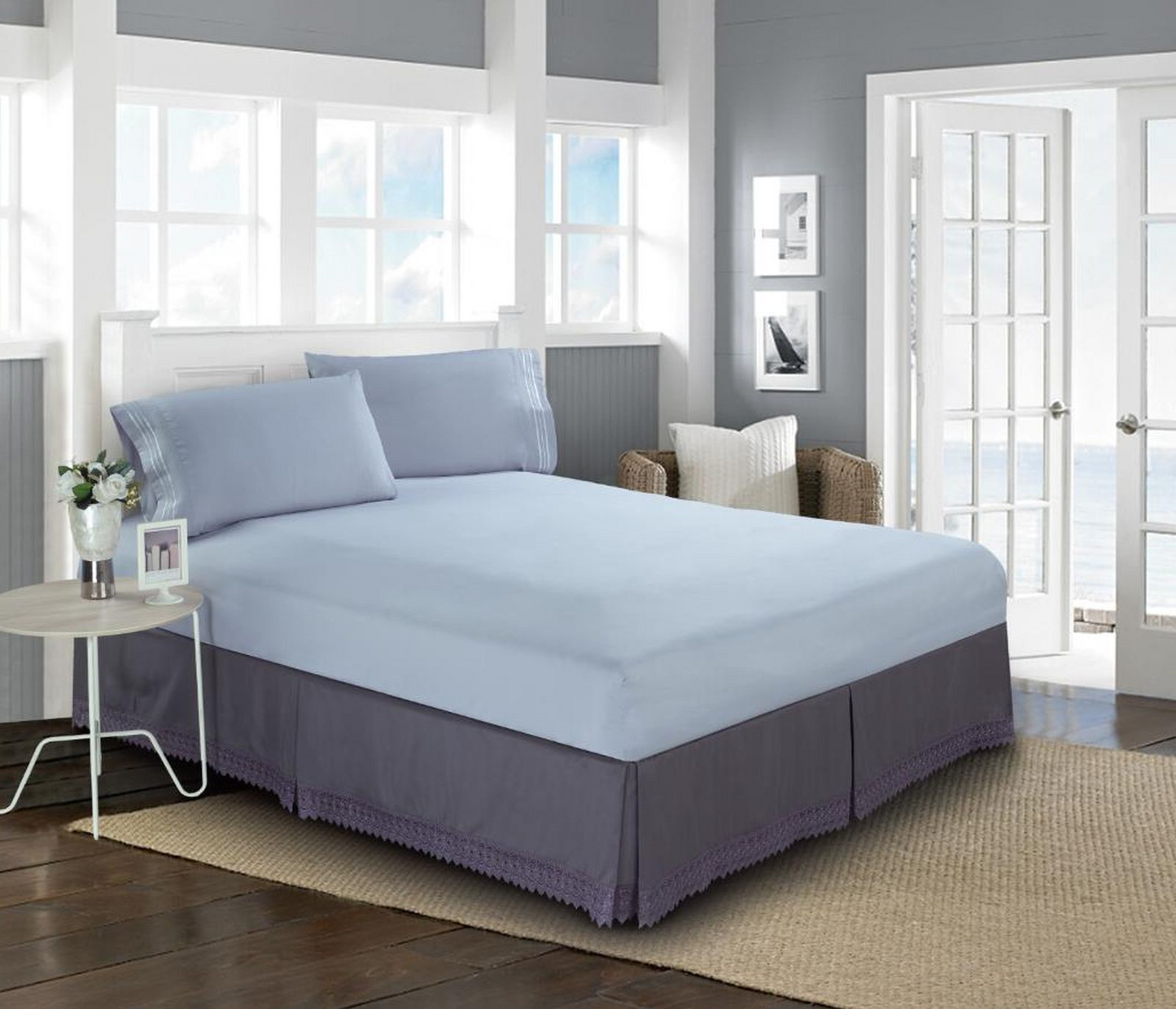 Luxury Bedding Outlet  15 inch Drop Lace Fringe Bed Skirt