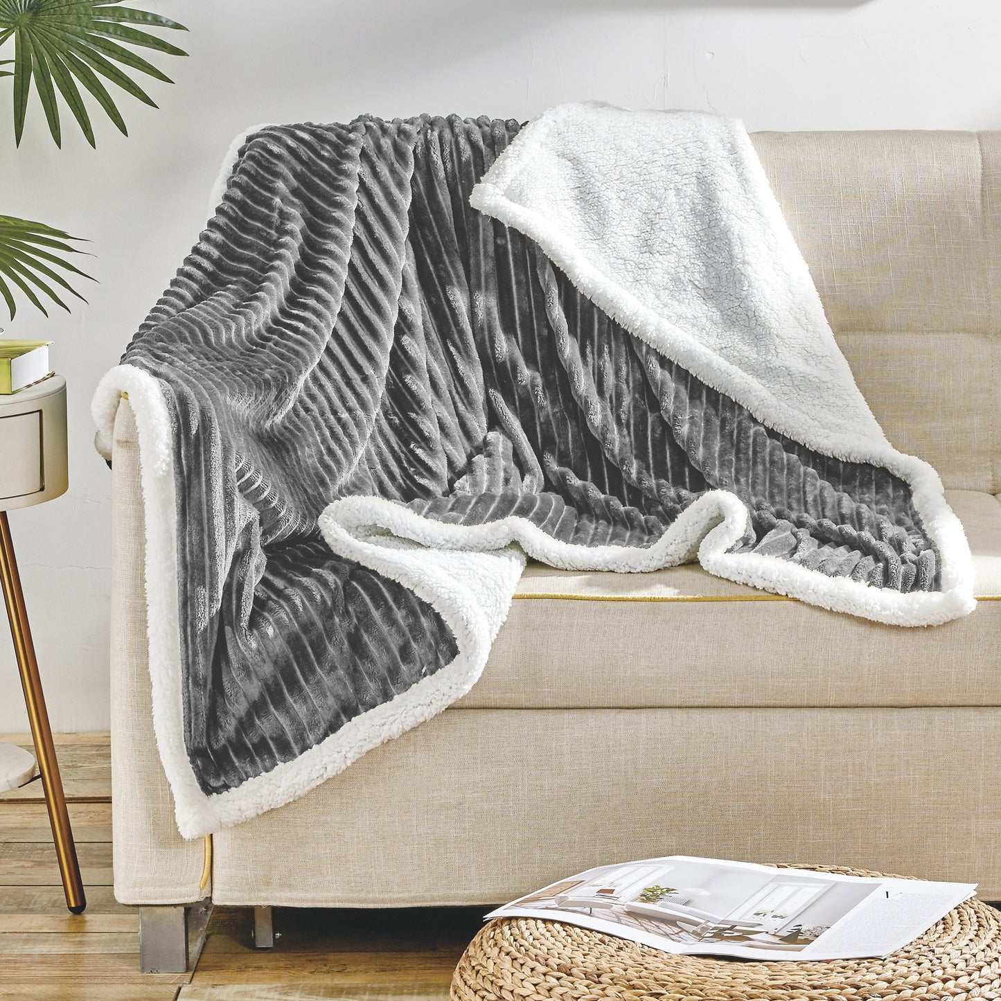 Luxury Bedding Outlet Corduroy Design Sherpa Fleece Blanket