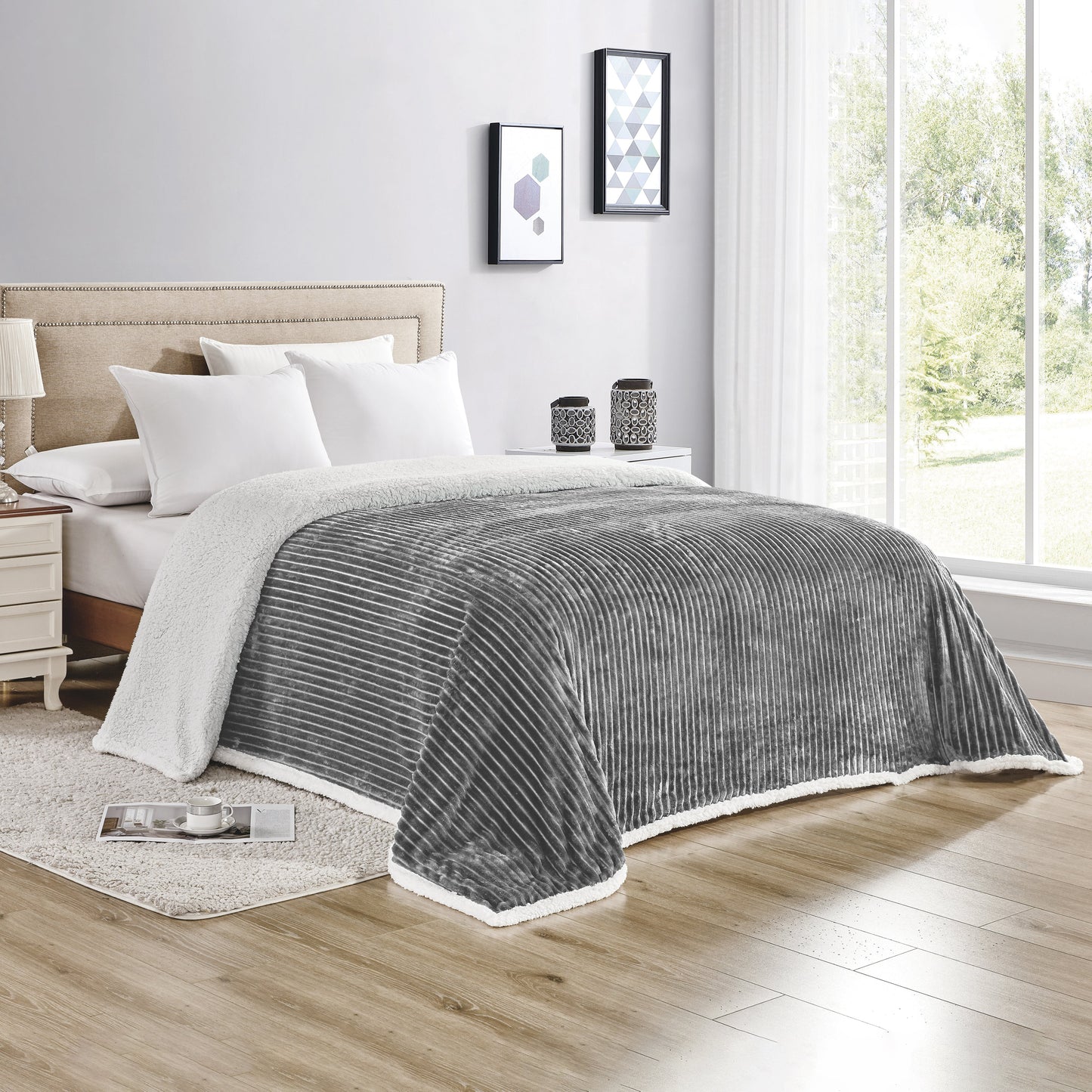 Luxury Bedding Outlet Corduroy Design Sherpa Fleece Blanket