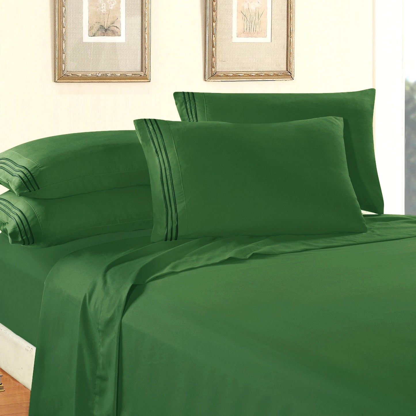 Luxury Bedding Outlet Premium Quality 6-Piece 3-Line Embroidery Sheet Set, Moody Shades