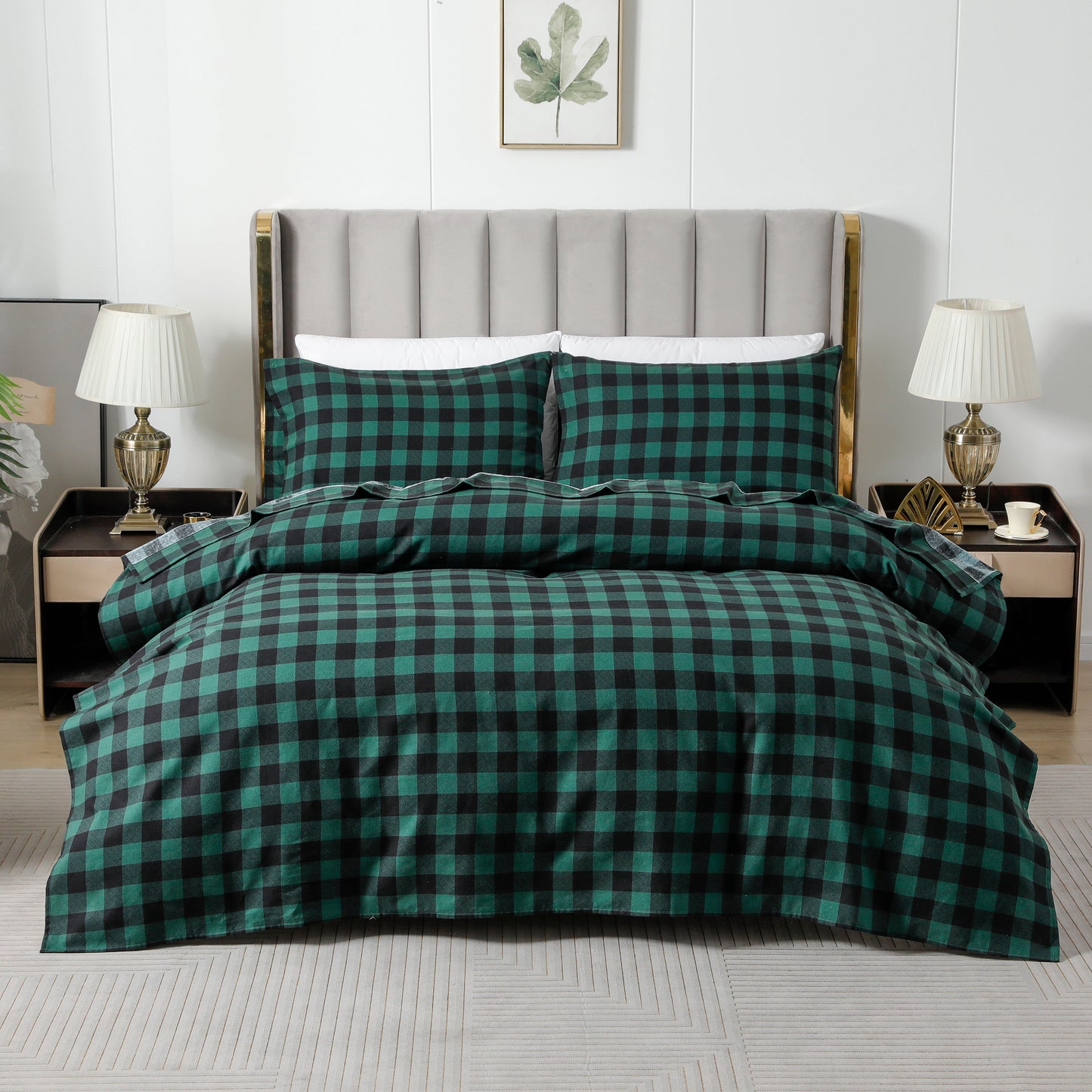 Luxury Bedding Outlet Buffalo Checkered Pattern - 100% Turkish Cotton Flannel, 4-Piece Flannel Sheet Set