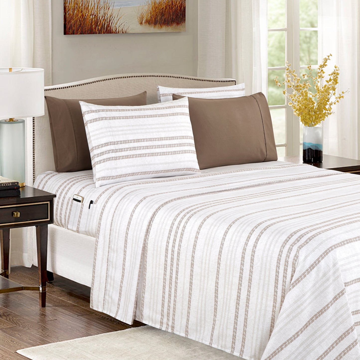Luxury Bedding Outlet 6-Piece Floral and Stripe Pattern Sheet Set