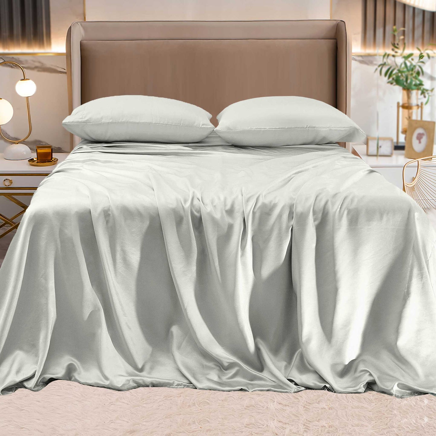Luxury Bedding Outlet Fine 4-Piece Silky Satin Sheet Set, Bright Shades