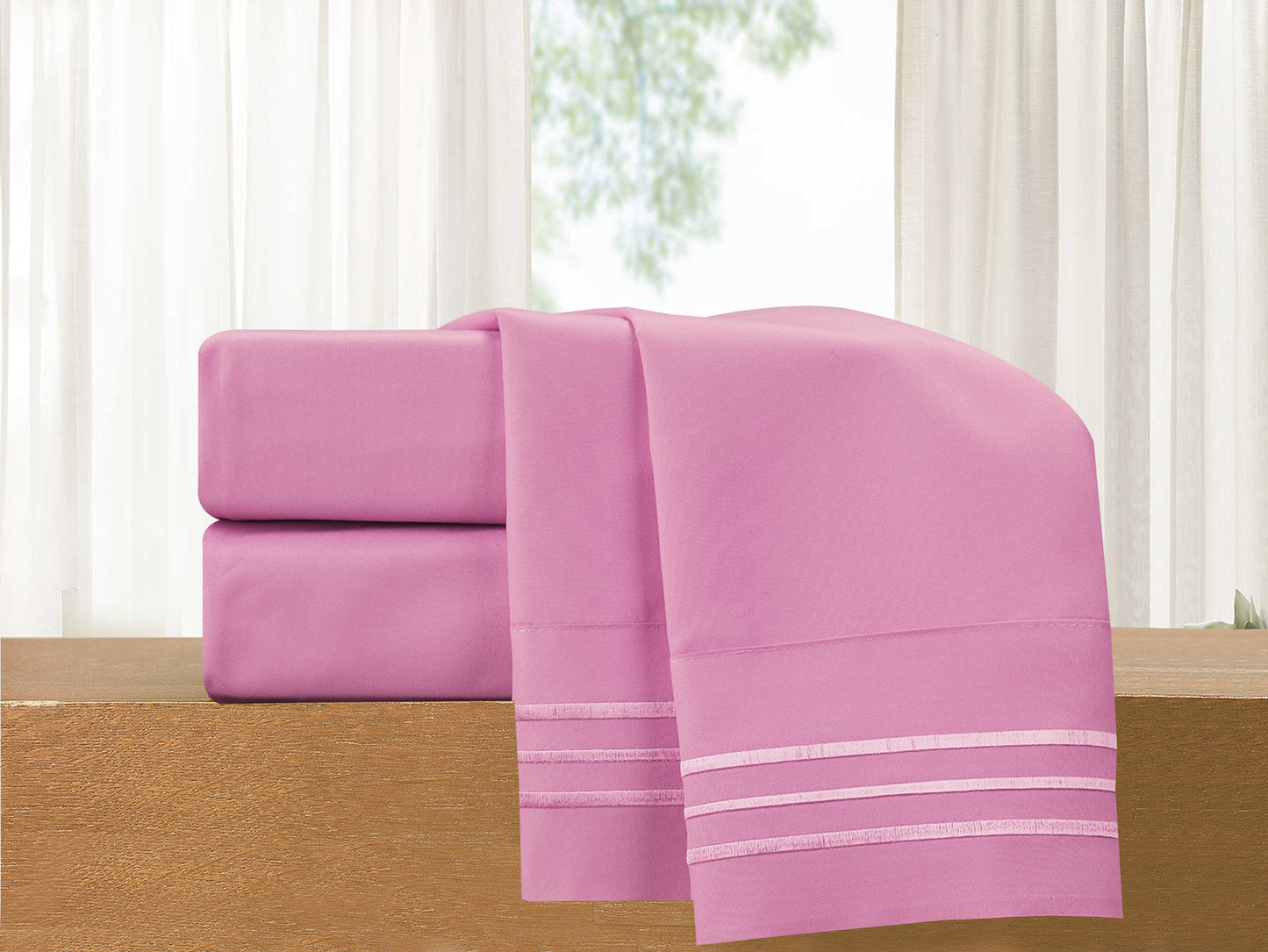 Luxury Bedding Outlet Premium Quality 4-Piece 3-Line Embroidery Sheet Set, Bright Shades