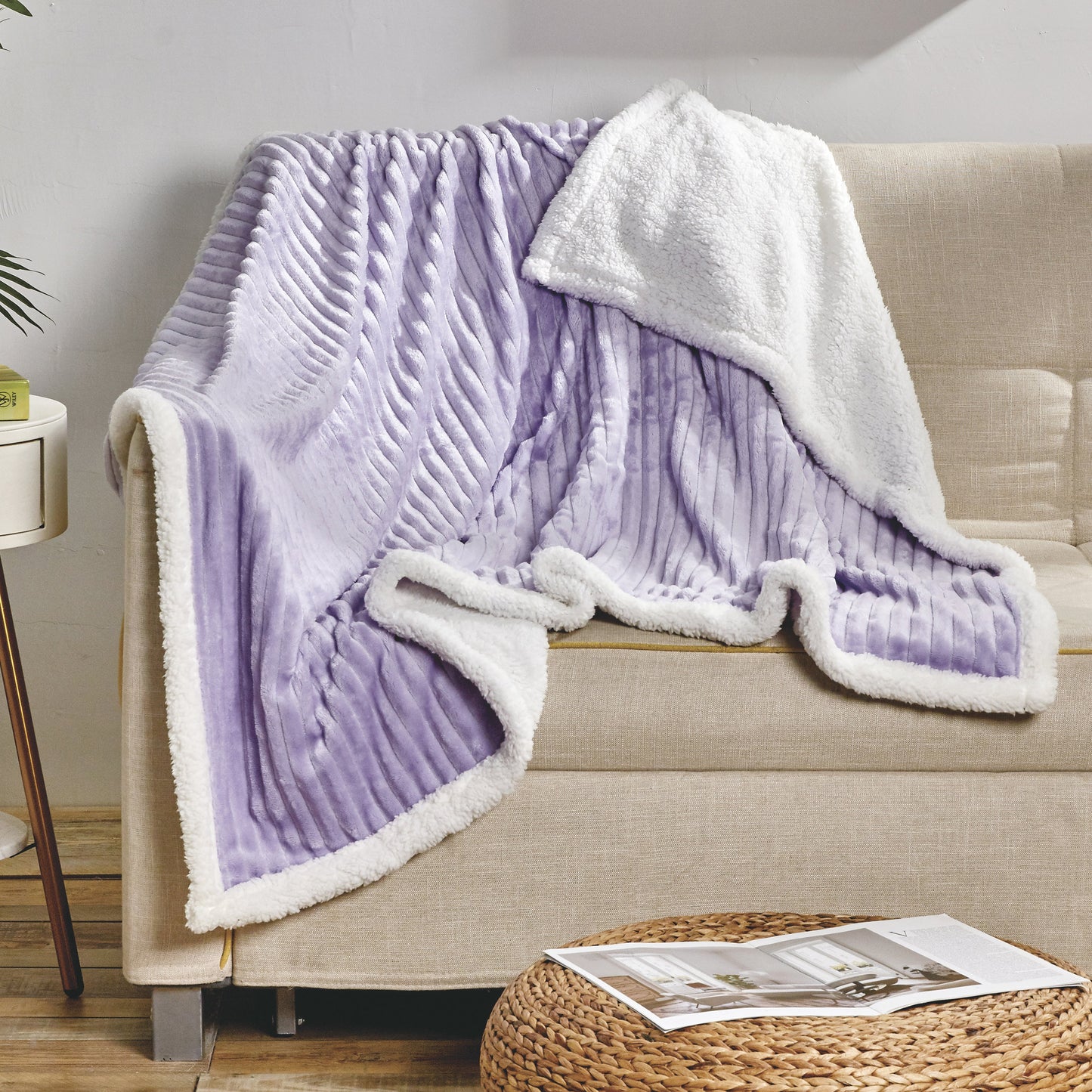 Luxury Bedding Outlet Corduroy Design Sherpa Fleece Blanket